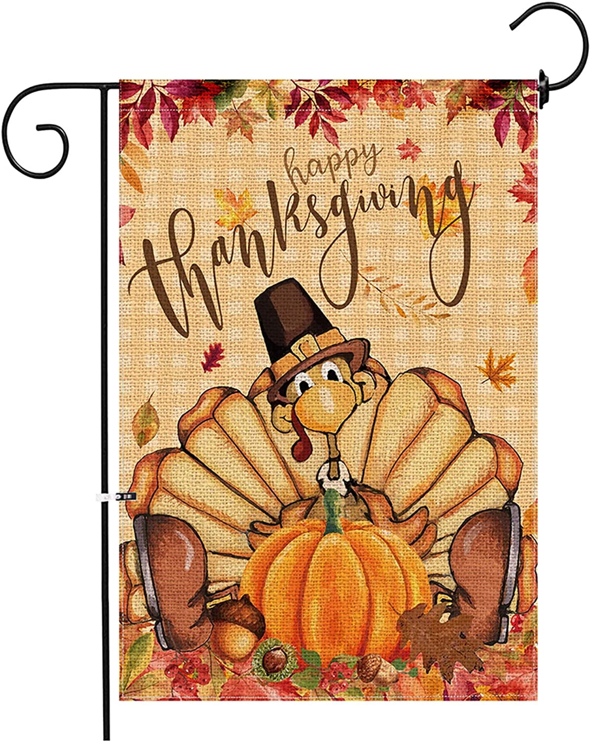 Thanksgiving Garden Flag Harvest Fall Holiday Home Outdoor Yard Lawn Seasonal Decorations Sign 12.5 x 18 Double Sided Funny Turkey Pumpkin Happy Thanksgiving Burlap Garden Flags Decorative
