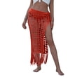 thumbnail image 1 of Qiylii Women 2023 Summer Solid Color Cover up Skirt, Hollow Out High Waist Fish Net Beachwear Skirt with Tassel Decoration, 1 of 2