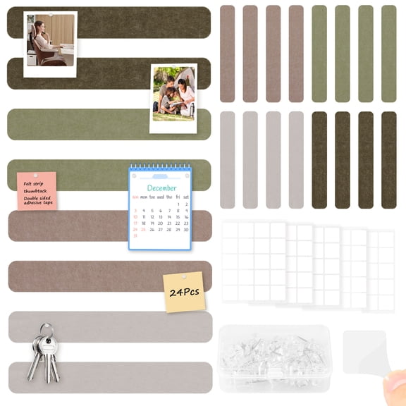 Threns 24 Pcs Cork Board Strips for Walls, 13" x 2" Felt Bulletin Board Bar Strip, Long Pin Board with Push Pins and Clips for Picture Photos, Colorful