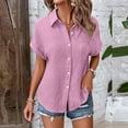 thumbnail image 2 of Womens Shirts Casual Casual Tops for Women Ladies' Fashionable and Casual Solid Color Batsleeved Button Short Sleeved Shirt, 2 of 9