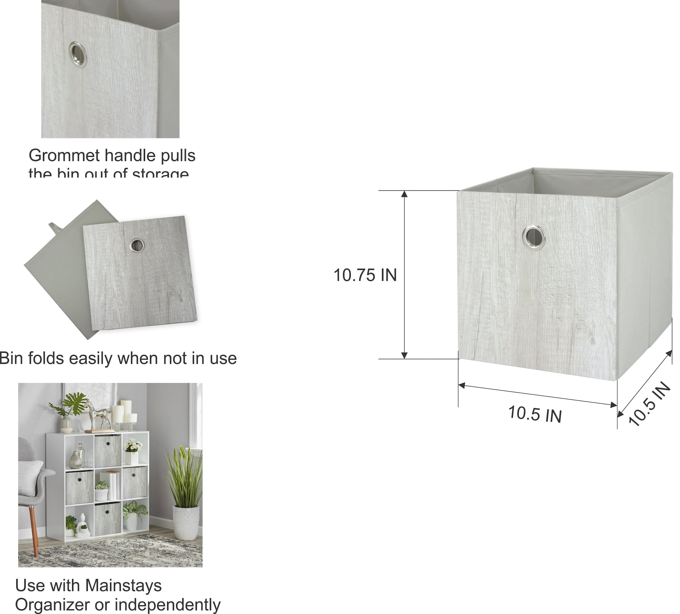 (2 pack) Mainstays Collapsible Fabric Cube Storage Bin, Grey Wood Grain