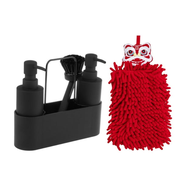 Dispensador de jabón de cocina, botella con cepillo de jabón, dispositivo de almacenamiento de cocina con toalla de mano, soporte de esponja portátil,
