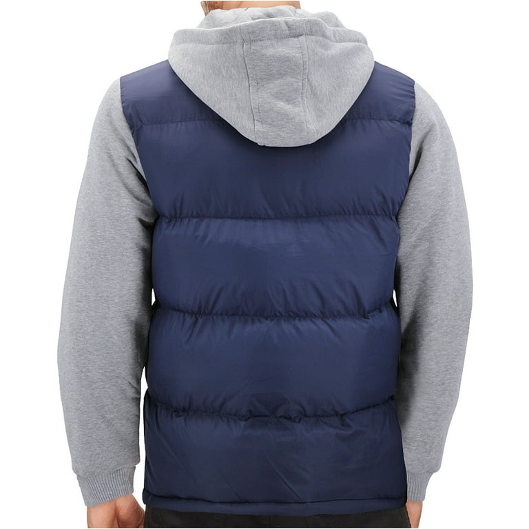 Men’s Hybrid Puffer Lightweight Utility Insulated Hooded Quilted Zipper  Jacket (BH190 - Navy, S)