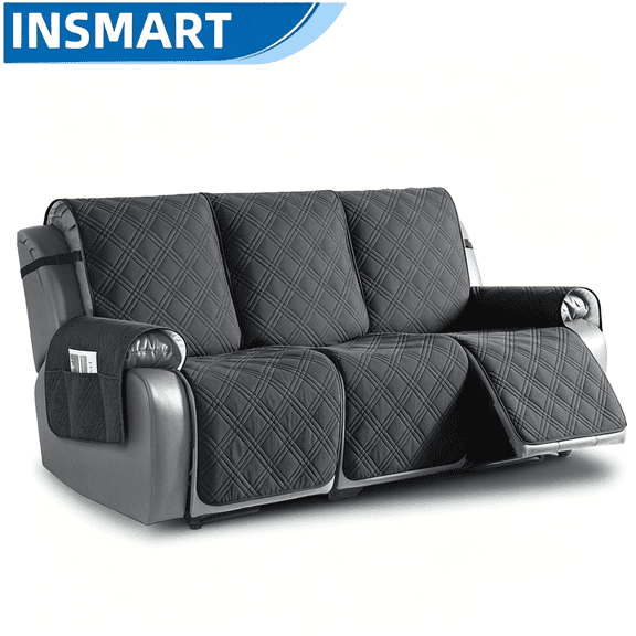 INSMART 3 Seat Recliner Sofa Covers, Waterproof Reclining Couch Slipcovers with Side Pocket, Non-Slip, Washable Furniture Protector for 3 Seater Reclining Couch, Kids & Pets