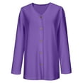 thumbnail image 4 of Zedker Women'S Solid Color V-Neck Knit Cardigan with Print Detail, Casual Button Up Soft Open Front Sweater for Women, Lightweight Long Sleeve Cover Up,Purple,L, 4 of 5