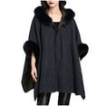 thumbnail image 2 of XPMWRP Women's Faux Fur Collar Casual Shawls Long Sleeve Solid Color Cloak Cape Winter Warm Fashion Loose Elegant Clothes Blue Free Size, 2 of 3