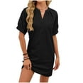 thumbnail image 3 of Bovxnpu Nightgowns for Women Short Sleeve Sleepshirt Loungewear V-Neck Short Sleeve Tied Waist Nightgown Home Sleepwear, 3 of 8