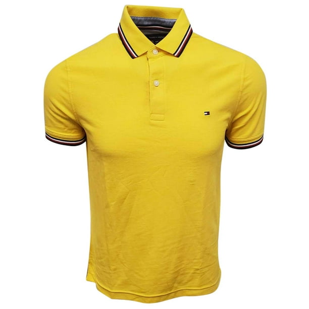 Polo Tommy Hilfiger con cuello a rayas para hombre, color amarillo XL