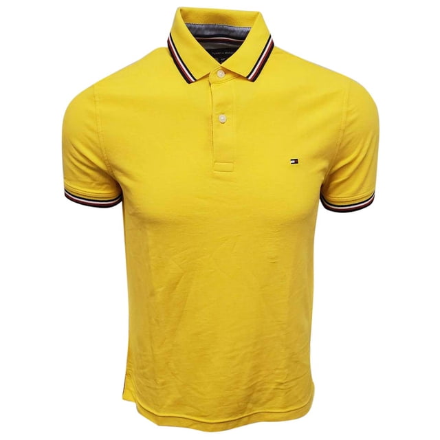 Polo Tommy Hilfiger con cuello a rayas para hombre, color amarillo XL