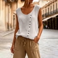thumbnail image 7 of yoeyez Women's Cotton Linen Tank Top Sleeveless Scoop Neck Casual Blouse Summer Beach Loose Comfy Vest Tops for Women White,S, 7 of 7