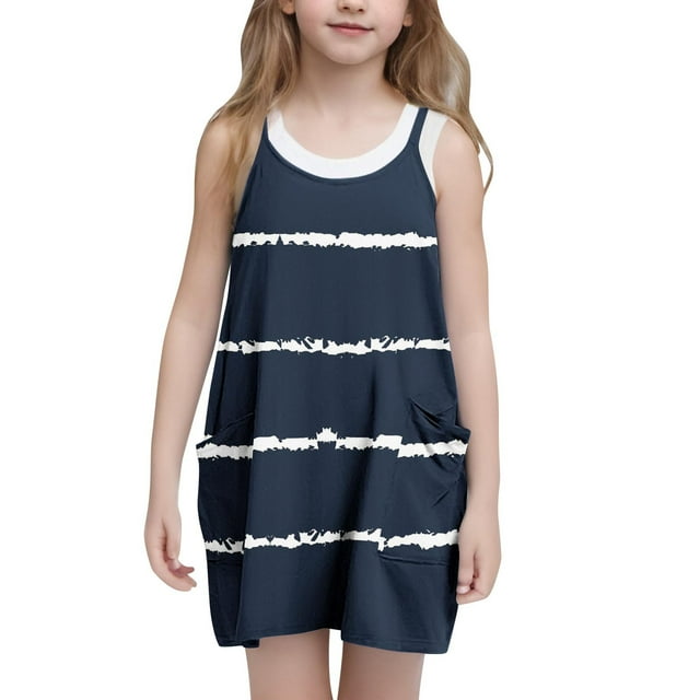 LOVZFMLL Robe Décontractée d'Été à Bretelles Robes de Tennis avec Poches pour Enfant