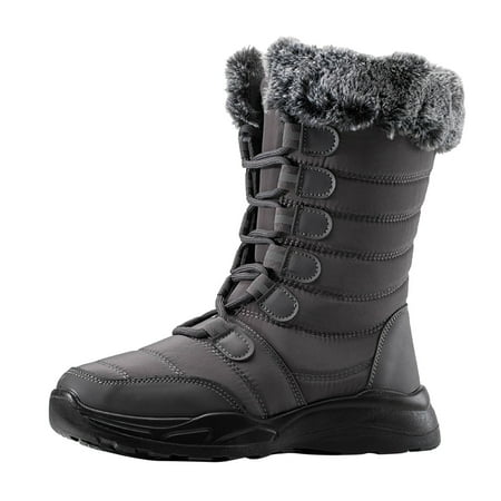 

ZIZOCWA Tenis Para Dama Short Leather Winter Boots Women Men Snow Boots Round Toe Water Proof Flat Heel Warm Winter Lace Up Solid Color Mid Calf Womens S Snow Boots