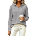 thumbnail image 6 of Quarter Zip Pullover wWomen Waffle Knit Long Sleeve Drawstring Casual Sweatshirt Hooded Tops, 6 of 7