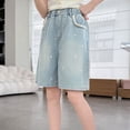 thumbnail image 6 of Afuyipoi Girls Bermuda Denim Shorts Size 10-12,Elastic Waist Embroidered Breathable Baggy Jean Shorts Blue, 6 of 6