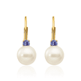 thumbnail image 3 of 14K Solid Yellow Gold 6mm White Round Freshwater Cultured Pearl Blue Tanzanite Drop Dangle Earrings December Birthstone Jewelry, 3 of 10