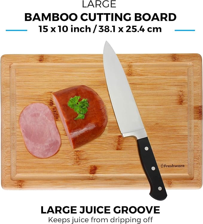 Bamboo Kitchen Cutting Boards Set of 2 with Juice Groove and Knife-Friendly Surface