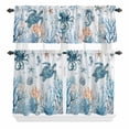 thumbnail image 2 of Kitchen Window Curtains Valance and Tier Set, Sea Turtles Corals Rod Pocket Tier Curtain Valance Set, Marine Life Eight-clawed Fish Light Filtering Cafe Curtains for Bedroom Living Room, 2 of 9