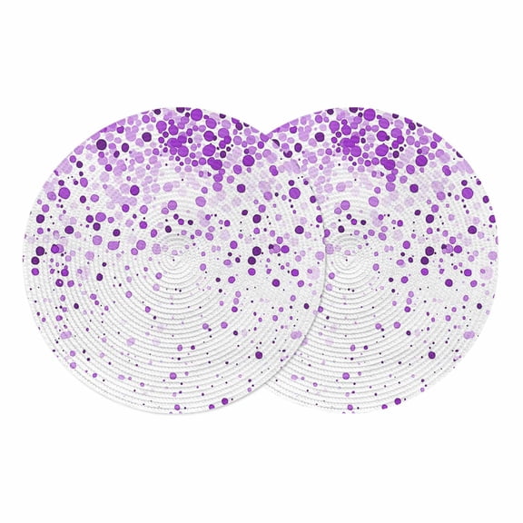 Purple Polka Dot Round 13 Inch Placemats Set of 2, Abstract Modern Art Dots Watercolor HeatResistant Non Slip Place Mats for Dining Table, Wipeable Braided Kitchen Table Mats for Housewarming