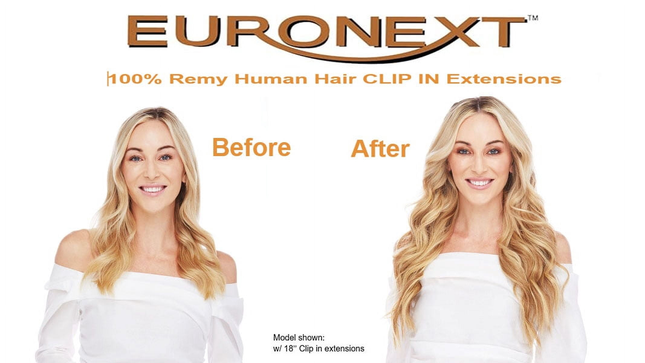 EURONEXT Clip in hair extensions, 100% Remy human hair, 18 inches, Straight, Curly, Dark Blonde Frost #8.22