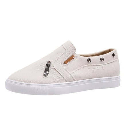 

Women Canvas Shoes Denim Zipper One Pedal Flat Shoes Casual Shoes 42