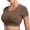 Brown, variant on Women Open Back Tee Crop Tops with Removable Pad Workout Backless Gym Shirt Bra Going Out T Shirt Top