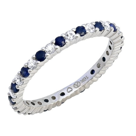 10kt White Gold 9/10ct Blue and White Sapphire Eternity Stackable Band Ring
