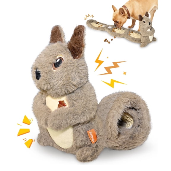 Petbobi Squeaky Dog Toy Interactive Plush Squirrel Dog Toy with Treat Dispenser & Slow Feeder Puzzle for Small, Medium & Large Dogs, Grey