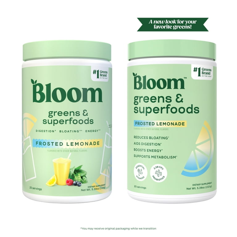 Bloom Nutrition Greens & Superfoods Powder, Frosted Lemonade, 25
