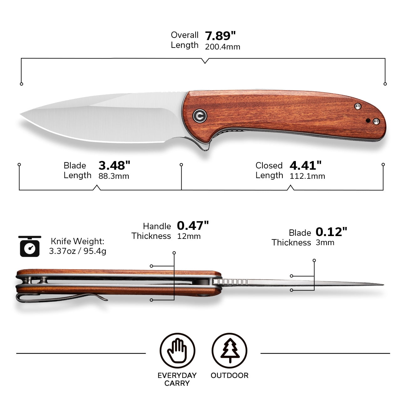 Civivi Knives Primitrox Liner Lock Guibourtia Wood Nitro-V Stainless Pocket Knife C23005A-3