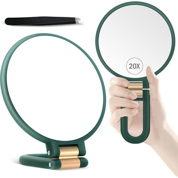 20X magnifying glass, hand mirror with handle, double-sided hand mirror with 30X/1X magnification, portable foldable makeup mirror essential for travel, used for precise makeup,9.6〃*5.5,1