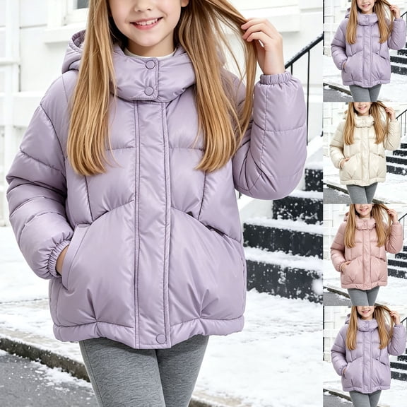 SKIYLEVZ Girls' Puffer Jacket Hooded Quilted Coat Zip Up Lightweight Warm Cotton Padded Winter Outwear 3-12 Years