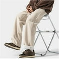 thumbnail image 6 of Summer Savings, Man's Corduroy Drawstring Trousers, Large Size, Straight Leg, Casual Fit, for Home/Office, Comfortable, Versatile, Elastic Waist, Solid Color, Plus Size Clothing | Beige L | Sopatenor, 6 of 9
