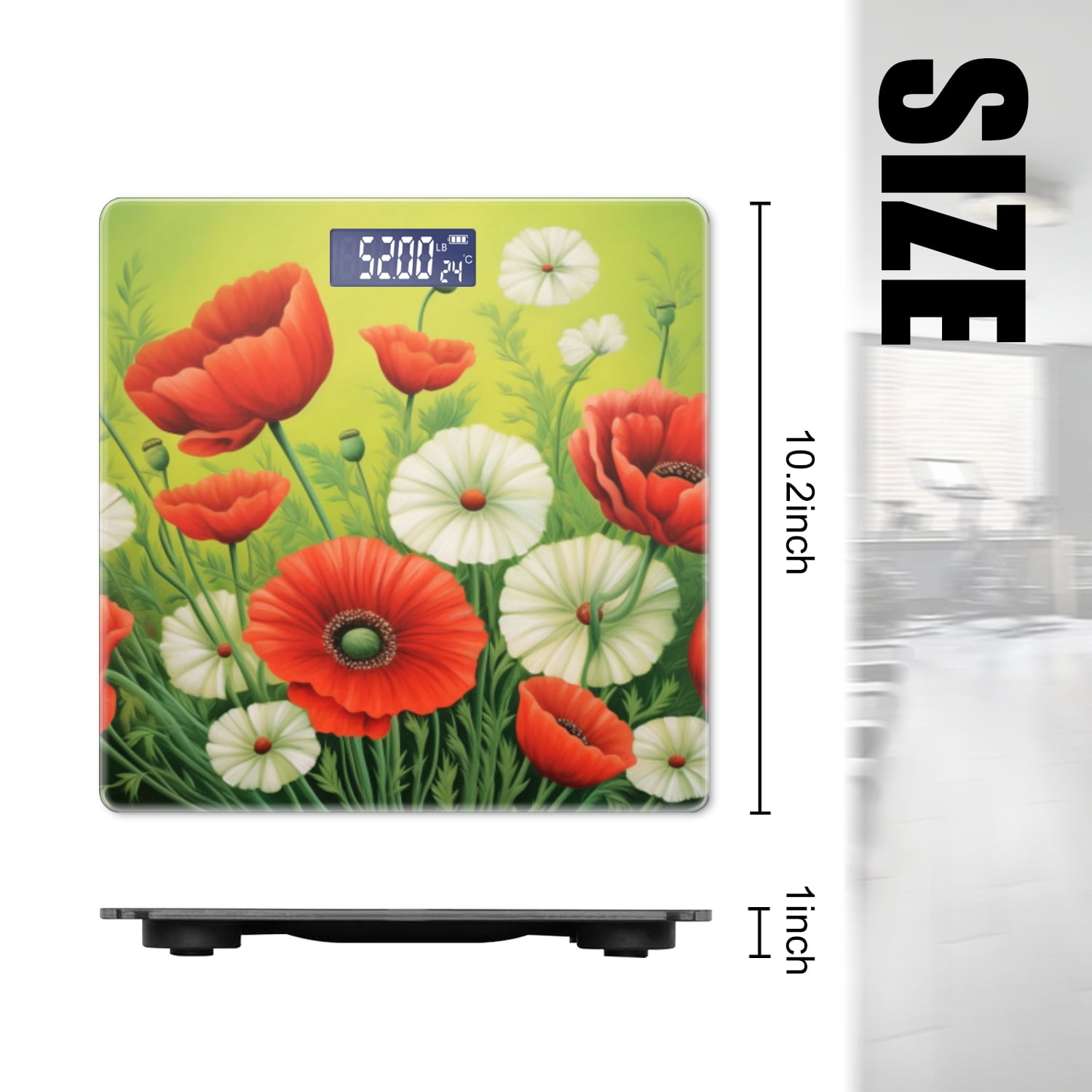 Bathroom Scale, Highly Accurate Digital Body Scale,Precisely Measures Weight up to 400 lbs-Red Poppies And White Daisies In The Grass