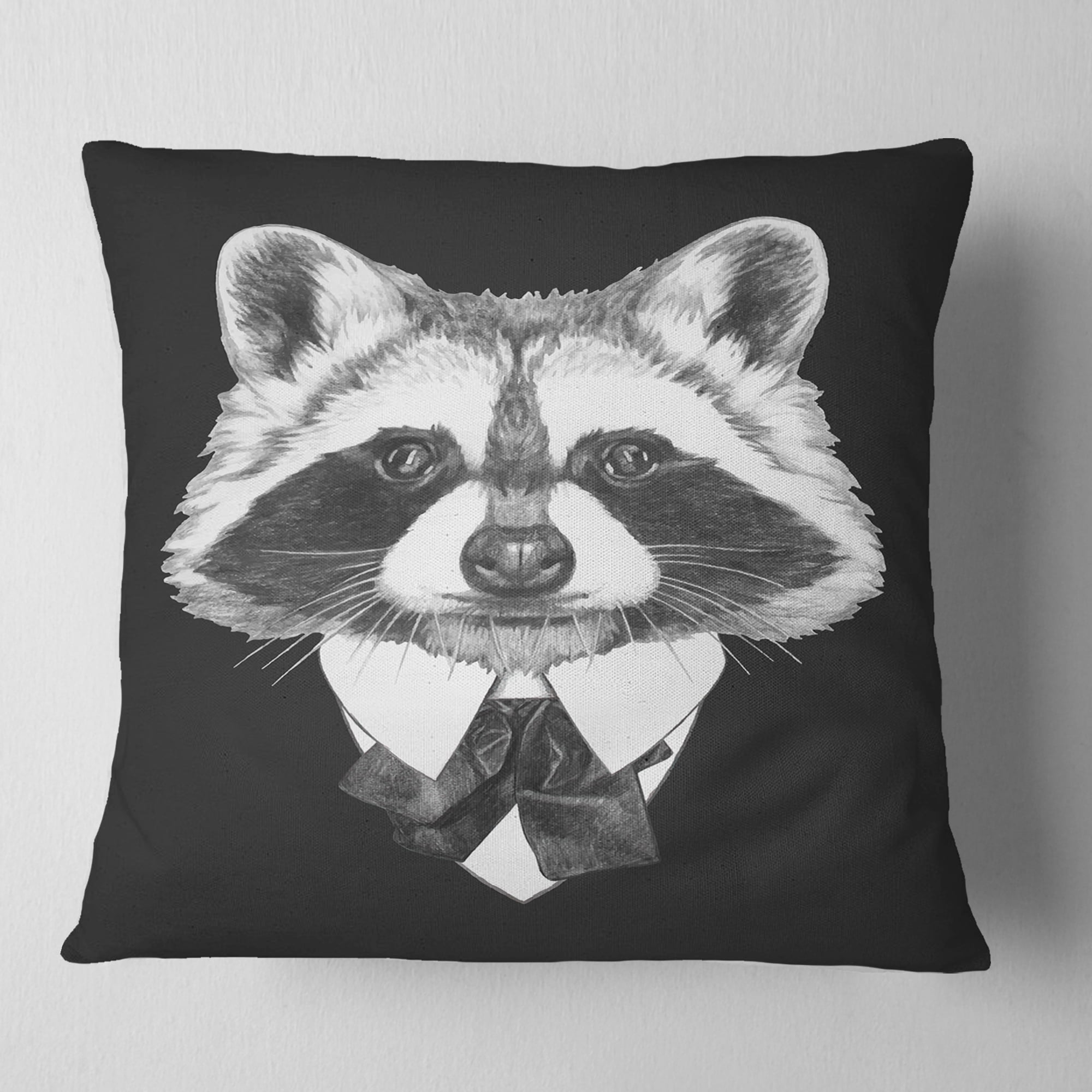 Designart Funny Raccoon in Suit and Tie - Animal Throw Pillow - 18x18