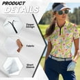 thumbnail image 5 of COEQINE Women Short Sleeve Golf Shirts Easter Tulip Egg Pink Print Moisture Wicking Quick Dry Fit Golf Polo Tops V Neck 1/4 Zip Workout Sportswear Lightweight Soft Tennis Shirts, M, 5 of 7
