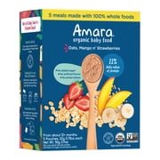 Amara Organic Baby Food Oats Mango N Strawberry, No Added Sugar, Stage 2, 5 Individual Servings