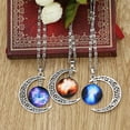 thumbnail image 3 of Jiaroswwei Women Fashion Galactic Glass Alloy Chain Crescent Moon Pendant Necklace, 3 of 8