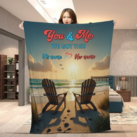 Personalized You And Me We Got This Blanket - Custom Name Cozy Throw Romantic Beach Sunset Scene, Couples Fleece & Sherpa Blanket