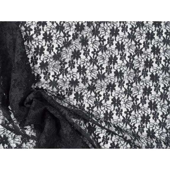 Embroidered Stretch Lace Apparel Fabric Sheer Small Floral Black EE307