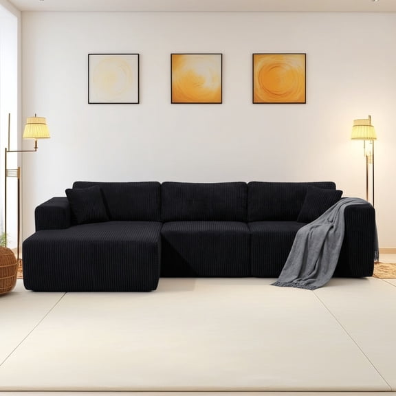 Modular Sectional Sofa, Cloud Sectional Couch with Deep Seat, Modern Modular L-Shape Sofa with Chaise,Upholstered Boneless Couches for Living Room (Corduroy, BLACK)