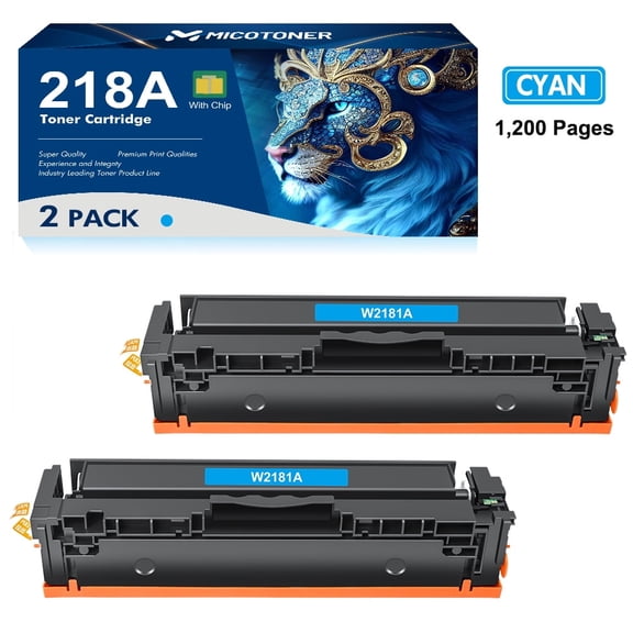 With-Chip 218A Toner Cartridges Compatible for HP 218A 3301fdw 3201dw Laserjet 3301sdw 3301cdw W2181A Printer Ink Cyan * 2 Pack
