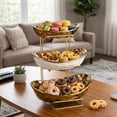 thumbnail image 2 of LUOLUO 3 Tier Ceramic Fruit Bowl With Metal Stand, Ceramic Fruit Display Shelf for Kitchen & Gathering,Ceramic Bowls for Food,Vegetable,Cake,Cookies(Gold), 2 of 14