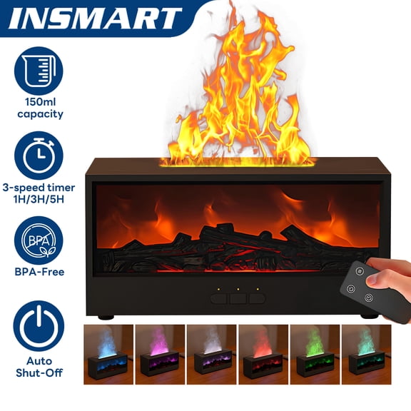 Fireplace Simulation Aromatherapy Oil Diffuser,7-Color Flame Fireplace ...
