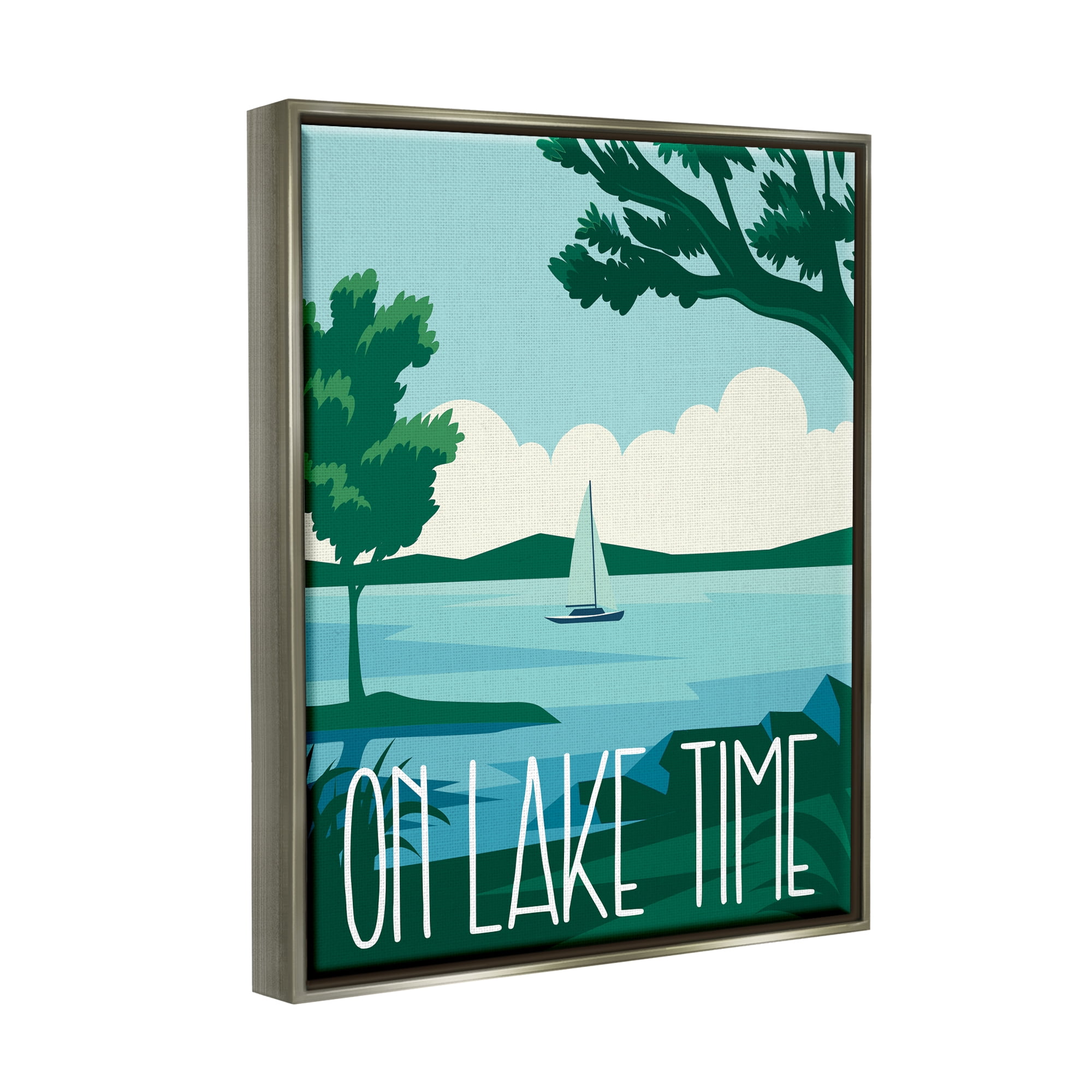 Stupell Industries On Lake Time Modern Nature Scenery Coastal Painting Gray Floater Framed Art Print Wall Art