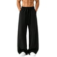 thumbnail image 2 of CLOISE Palazzo Pants for Men Casual with Pockets Big and Tall Breathable Mid Waist Wide Leg Long Pants Elastic Waist Solid Baggy Vacation Outfits Black 5XL, 2 of 7