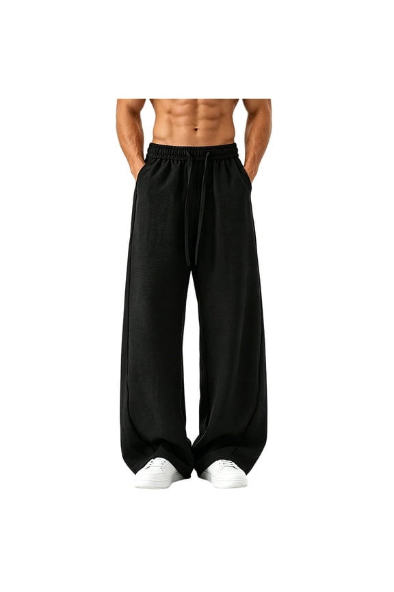 Casual Mens Big and Tall Pants Drawstring Elastic Waist Solid Color Trousers with Pockets Outdoor Activewear Fathers Gift