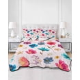thumbnail image 2 of Quilts Full Size Bedding Set, Colorful Flowers Lightweight Quilted Comforter, Spring Watercolor Floral Plant Pink Soft Reversible Bedspread Coverlet with Pillow Covers for All Season, 78" x 90", 2 of 7