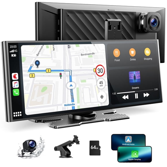 Pantalla CarPlay Volam de 9,3" con cámara de tablero 4K y GPS inalámbrico
