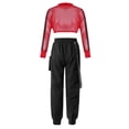 thumbnail image 4 of Zaldita Kid Girls Mesh Long Sleeve Crop Top with Chain Pocket Pants for Dance Performance Sportswear Red 6, 4 of 7