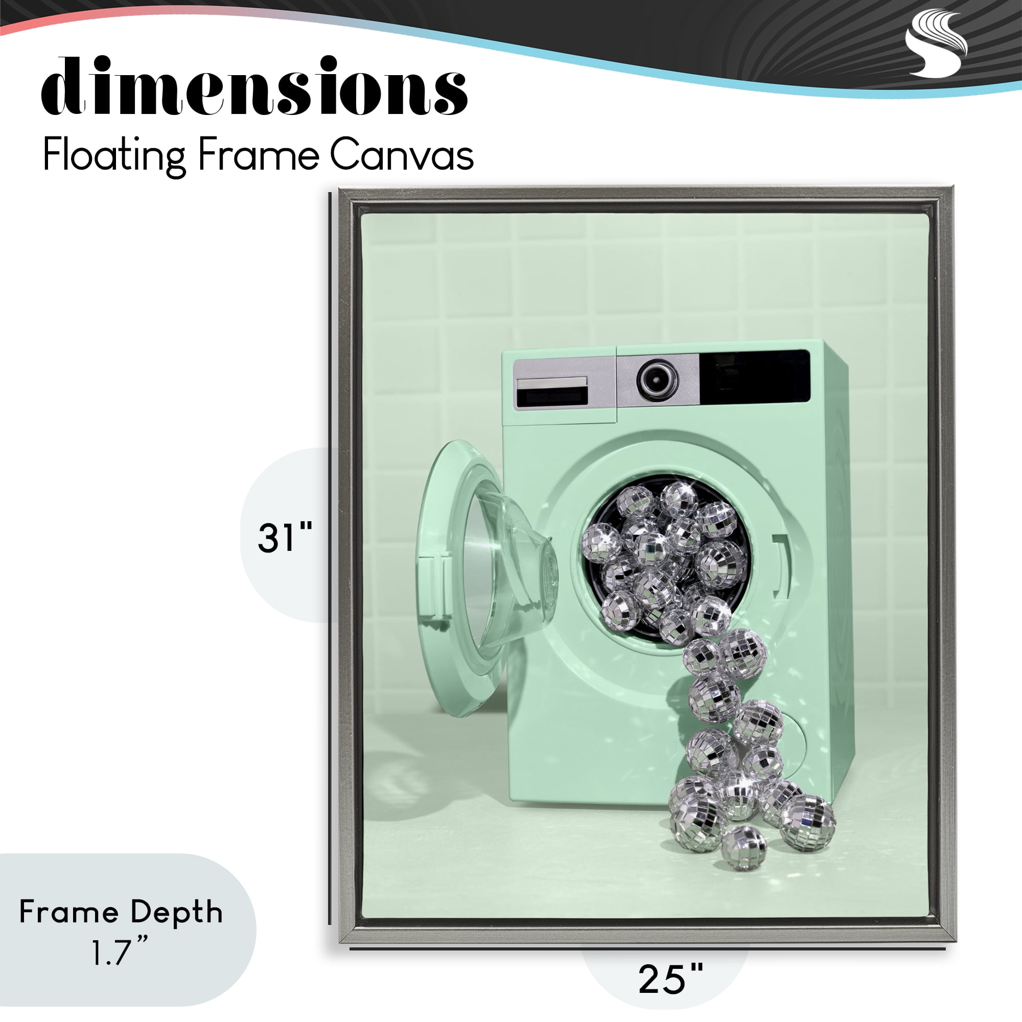 Stupell Industries Disco Laundry Machine over Green Gray Framed Floater Canvas Wall Art, design by LISH Creative